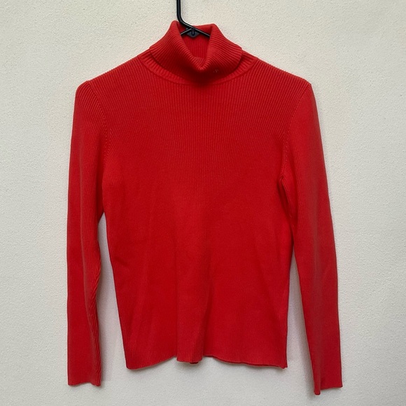 Lauren Ralph Lauren Coral Ribbed Fold Over Turtleneck Sweater Size Med Preppy - Picture 1 of 4